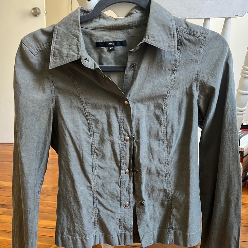 Vintage Gucci Green Cotton/Silk Button Up Top